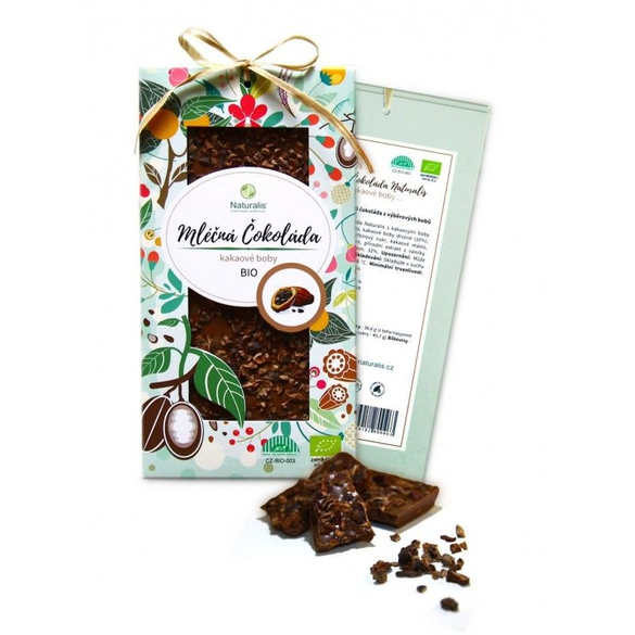 BIO Mliečna Čokoláda Naturalis s kakaovými bôbmi - 80g