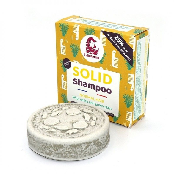 Tuhý šampón pre normálne vlasy s bielym a zeleným ílom Lamazuna - 70 g